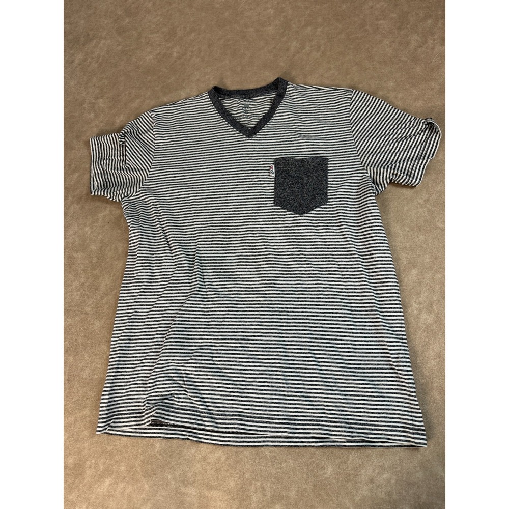 Psycho Bunny Men Embroidered Short Sleeve V-Neck Striped Pullover Gray T-Shirt 5